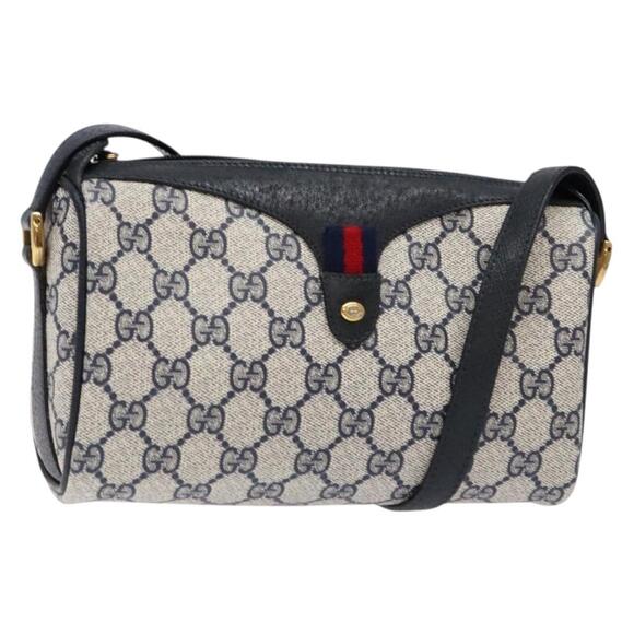 GUCCI GG Supreme Sherry Line Shoulder Bag Pvc Navy Gold 89 02 018 - Picture 1 of 16